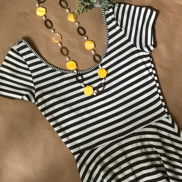 Dark (Forest) Green and White Striped Skater Dress - Picture 1 of 3